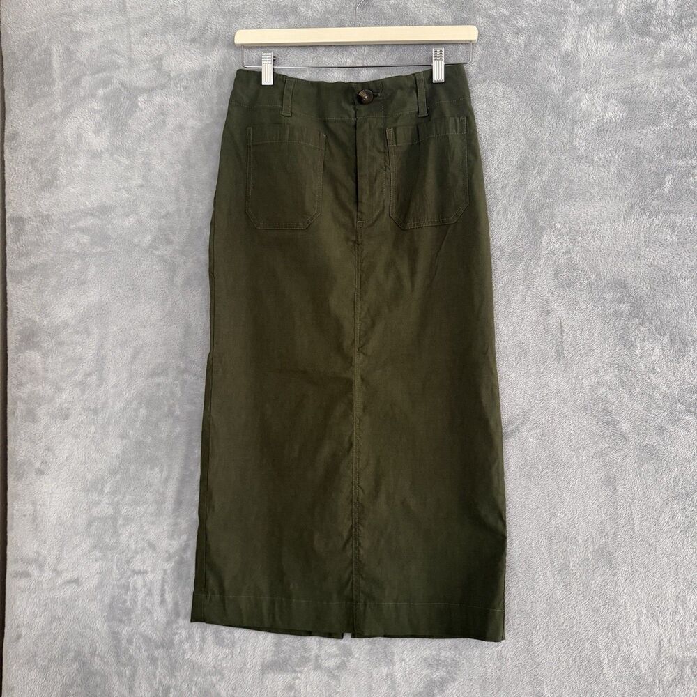 Maeve Anthropologie Colette Maxi Skirt Womens Small Olive Green Stretch